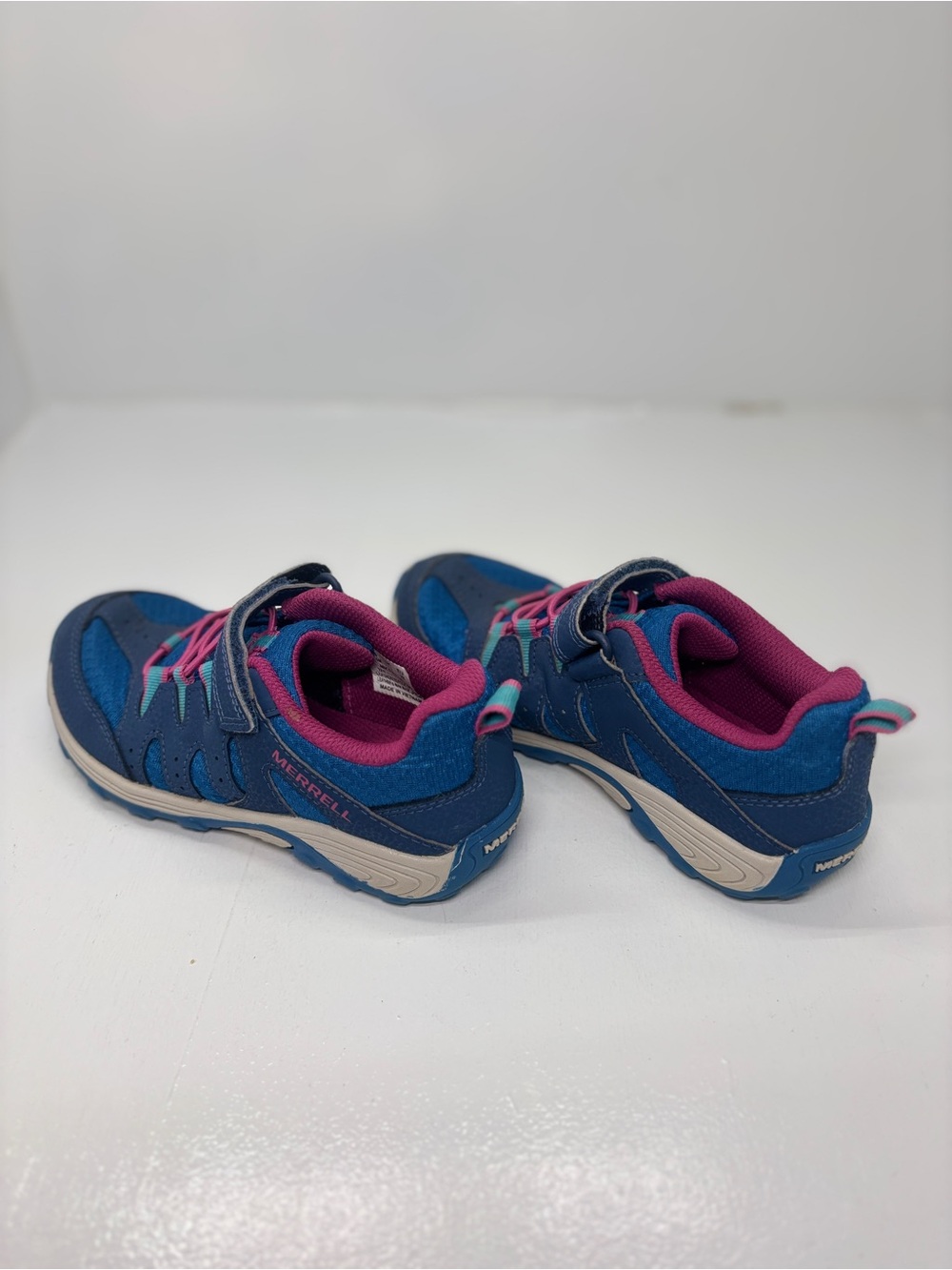 Merrell Kids Trail Running Hiking Shoes Blue Pink Hook & Loop Size 1 EU 32 - Picture 9 of 13